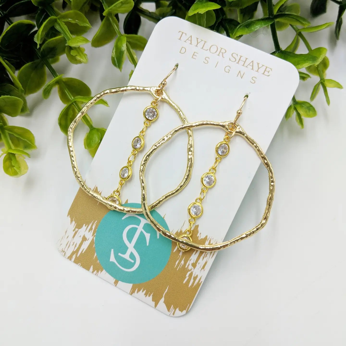 Taylor Shaye Crystal Hammered Hoops