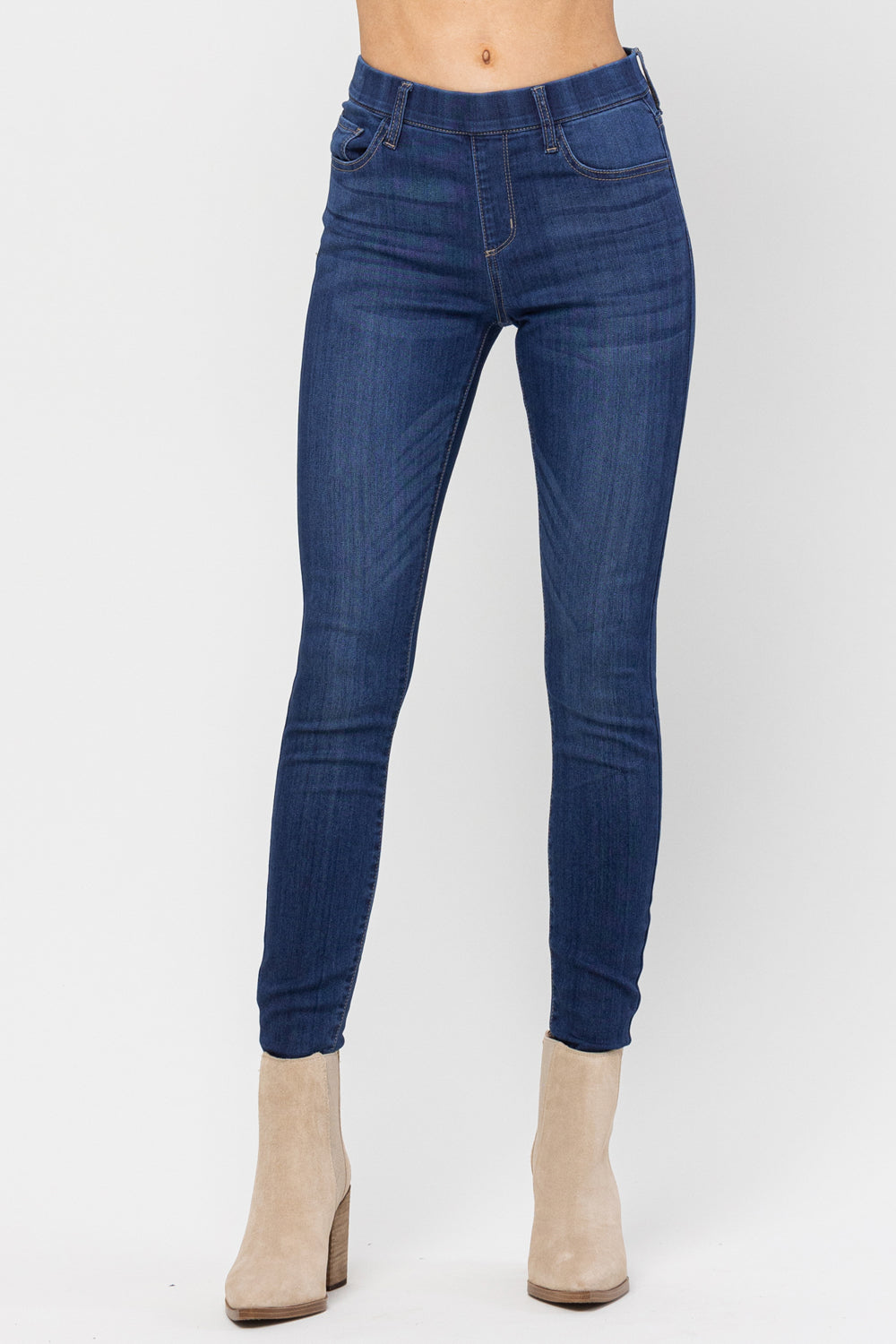 Mid Rise Pull On Skinny Jeans