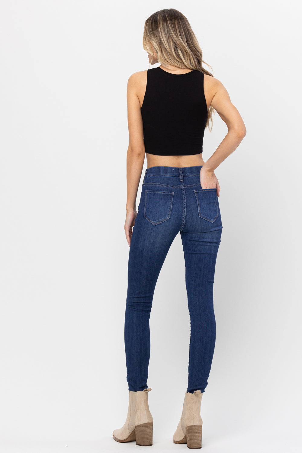Mid Rise Pull On Skinny Jeans