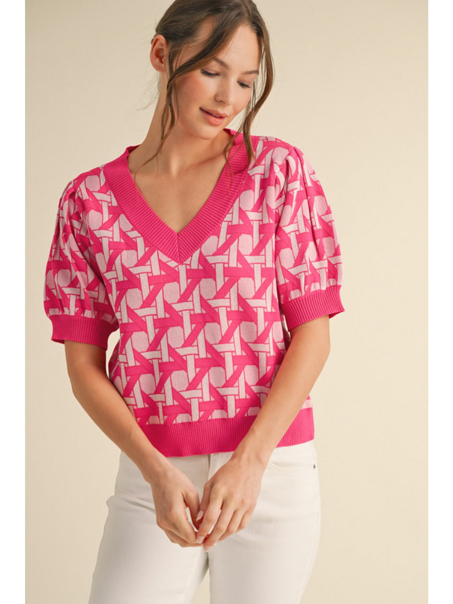 Geometric Puff Sleeve Sweater