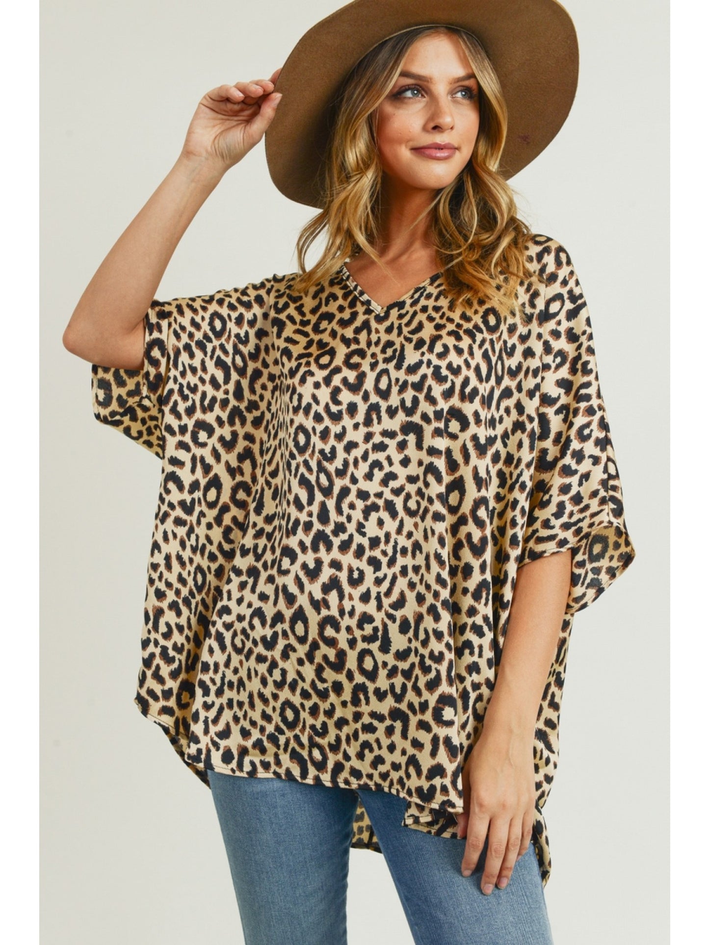 Satin Leopard V-Neck Top