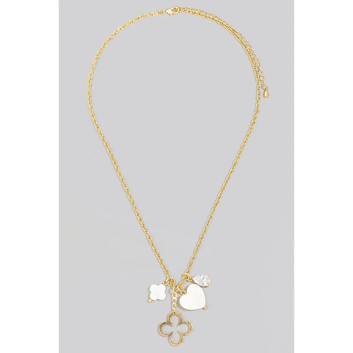 Metallic Acrylic and Glass Gem Clover Charms Chain Necklace