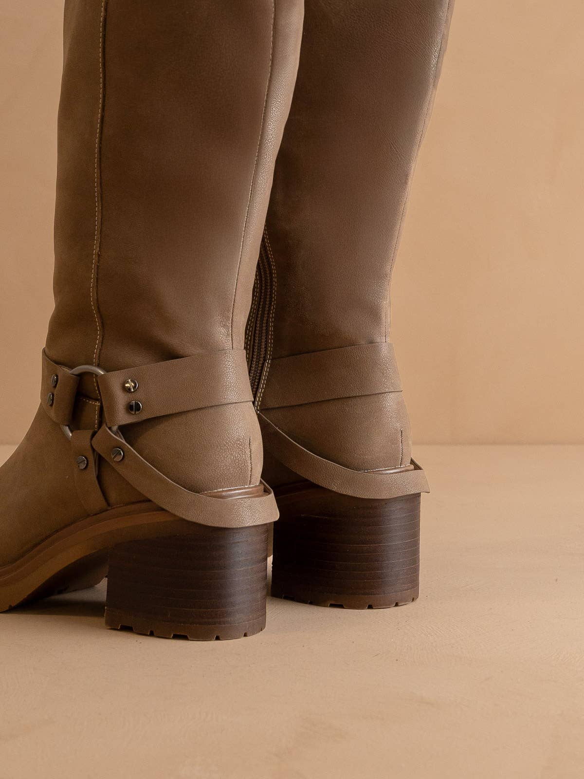 Dark Taupe Moto Knee High Boot