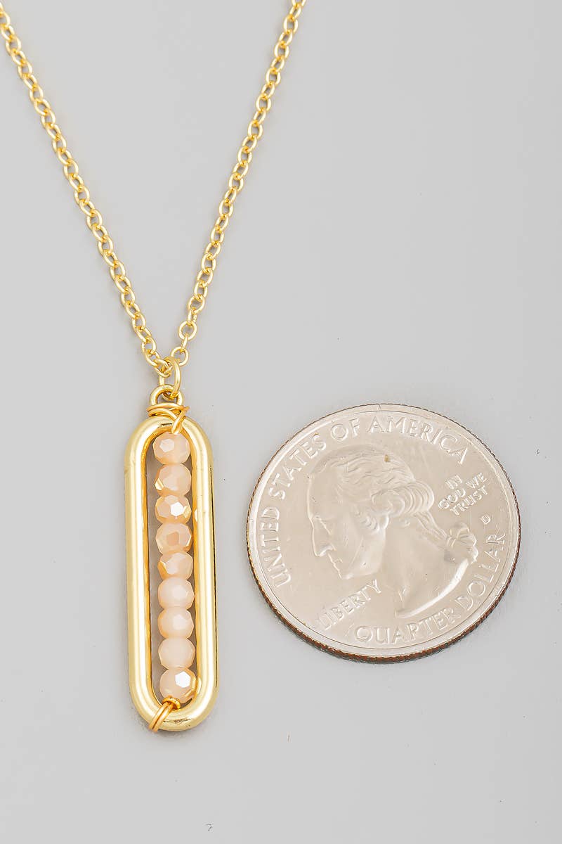 Beaded Oval Bar Pendant Necklace