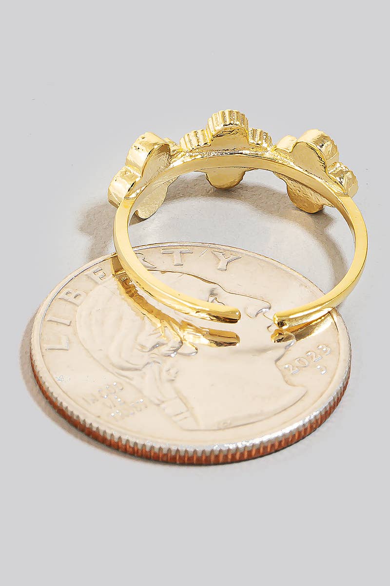 Pearl Beaded And Metallic Clover Charms Open Band Ring