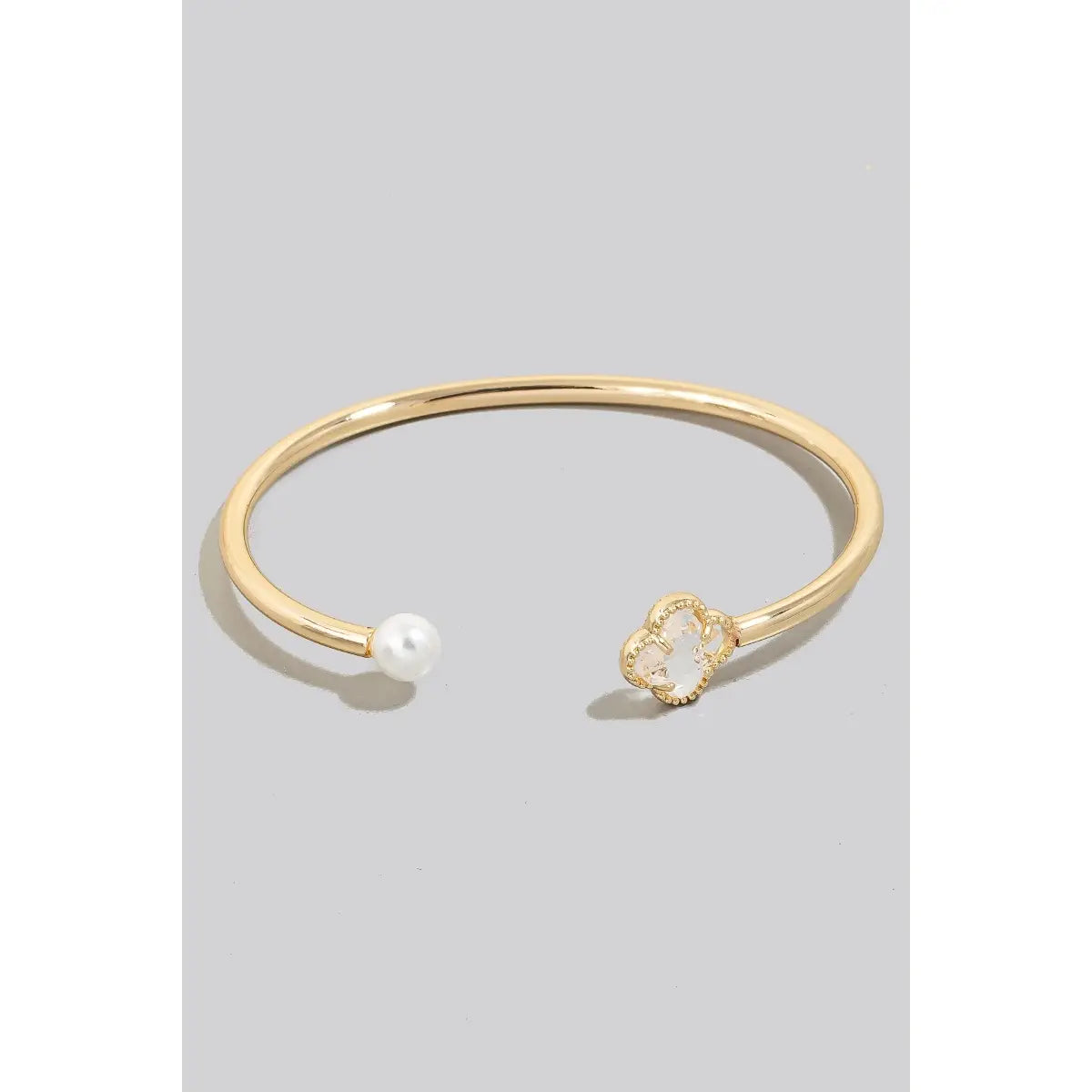 Pearl Stud and Faceted Clover Wire Cuff Bracelet