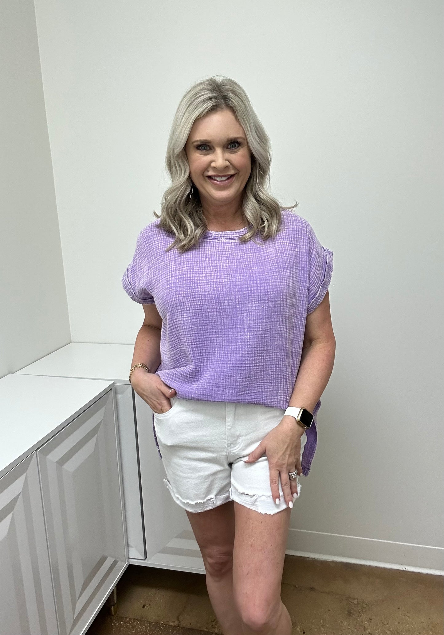 Gauze Acid Washed Short Sleeve Top