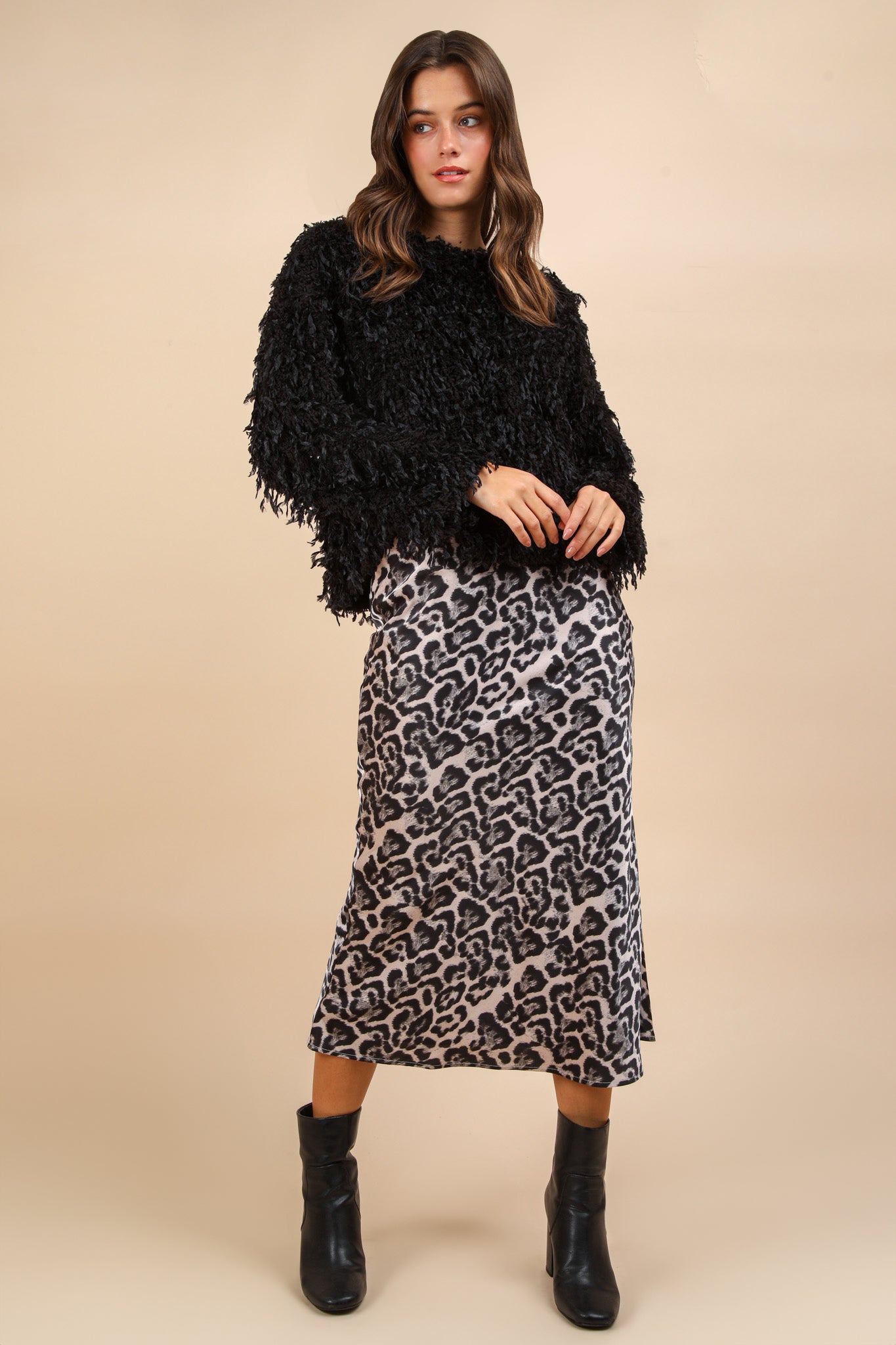 Leopard Satin Midi Skirt