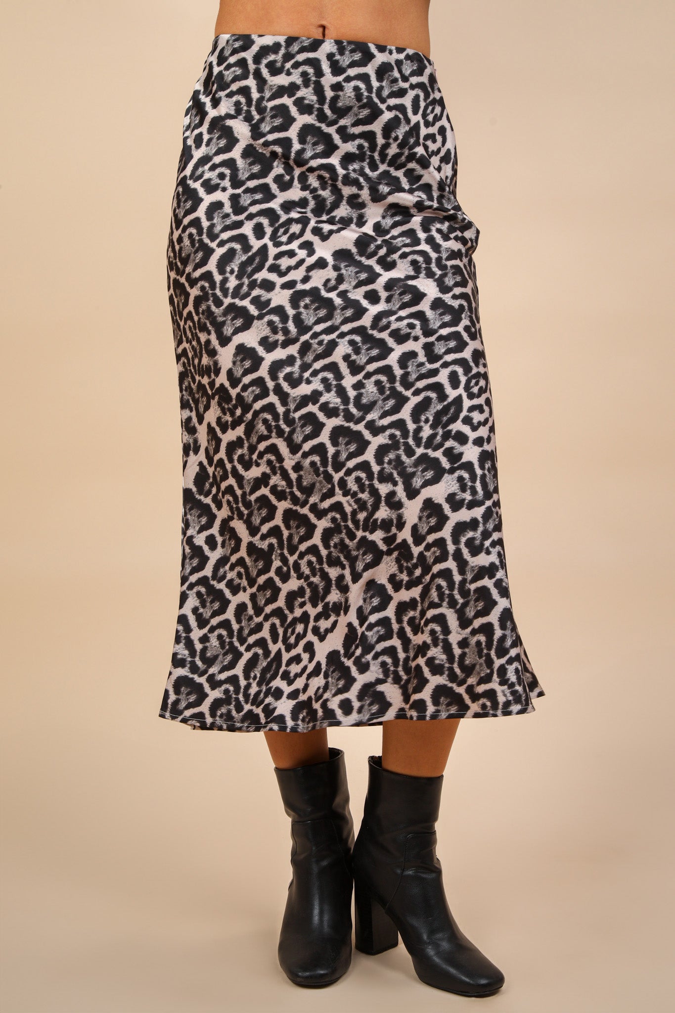 Leopard Satin Midi Skirt