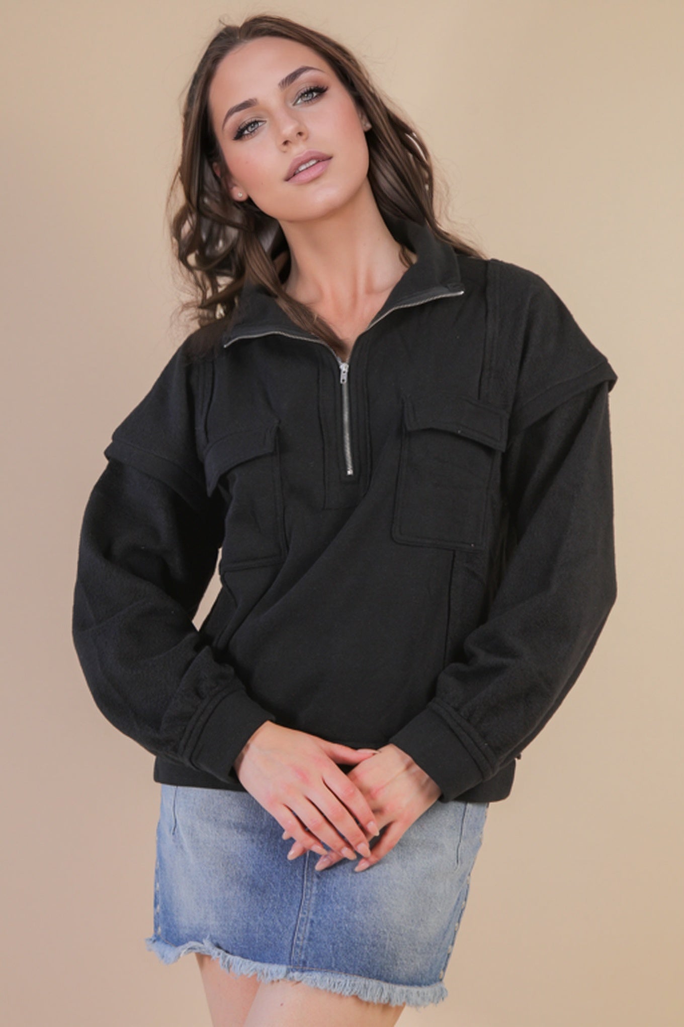 Henley Oversized Knit Sweatshirt