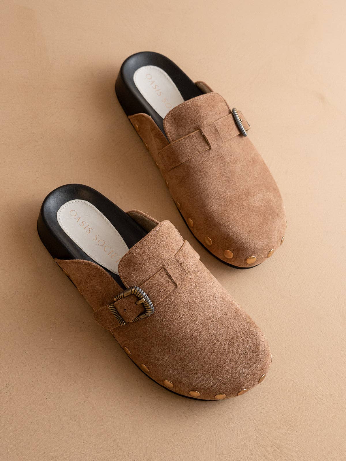Latte Studded Buckle Clog
