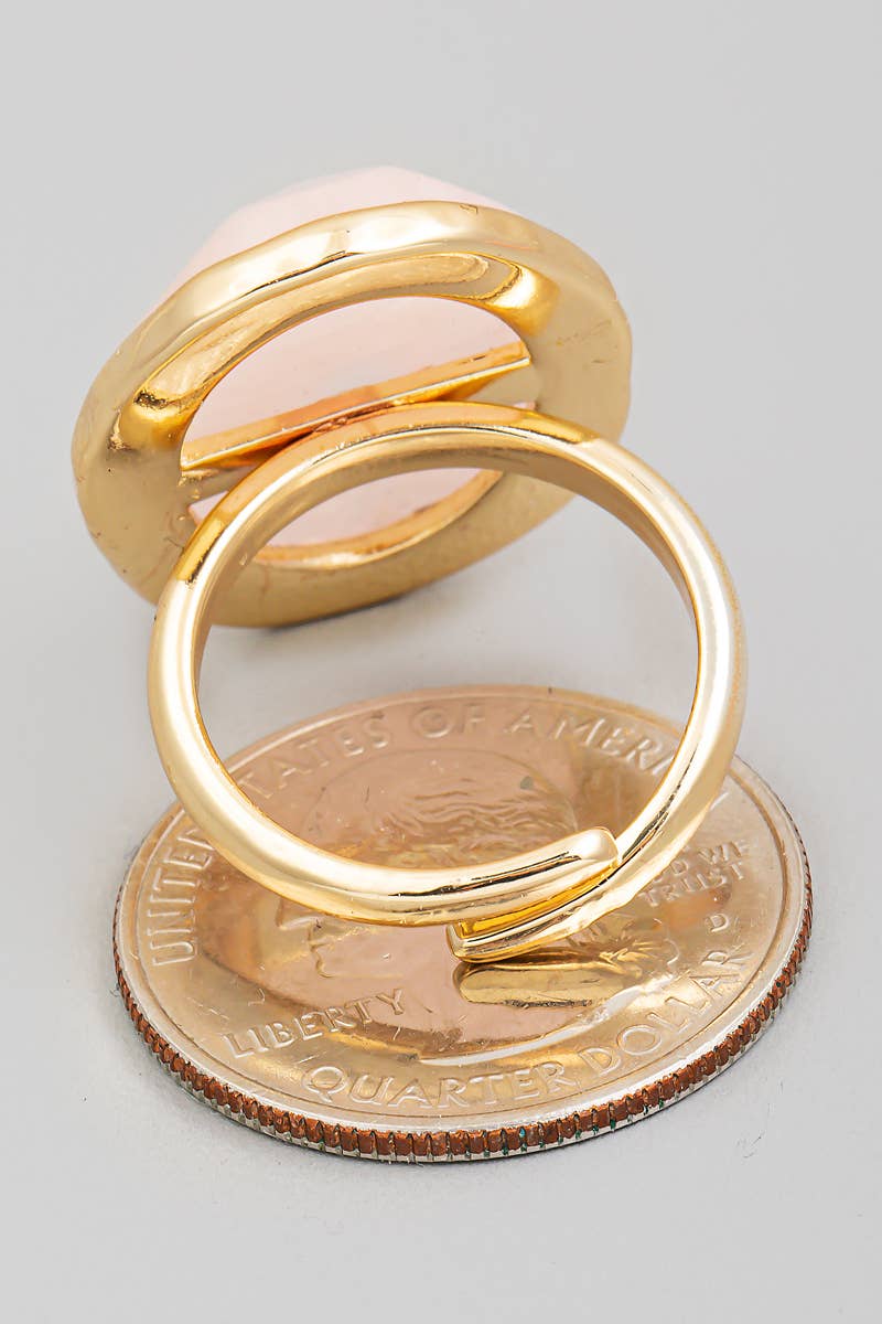 Round Oval Stone Open Band Ring