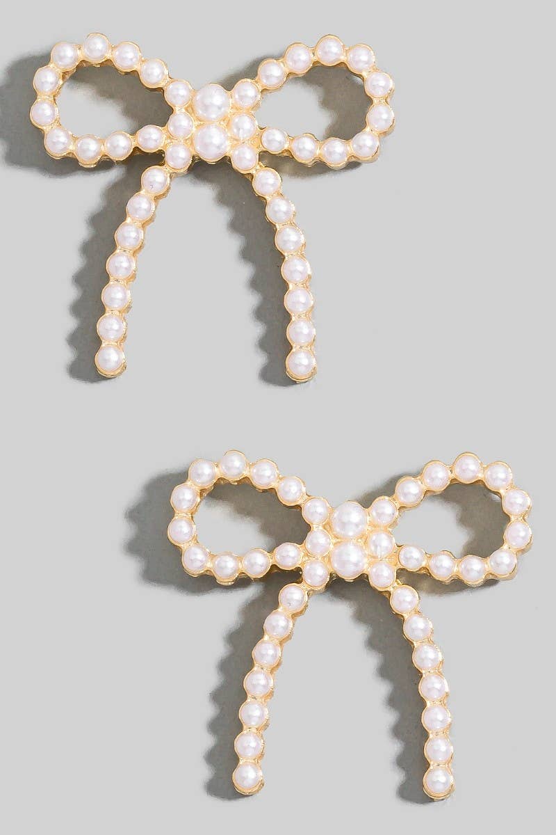 Pearl Pave Ribbon Bow Stud Earrings