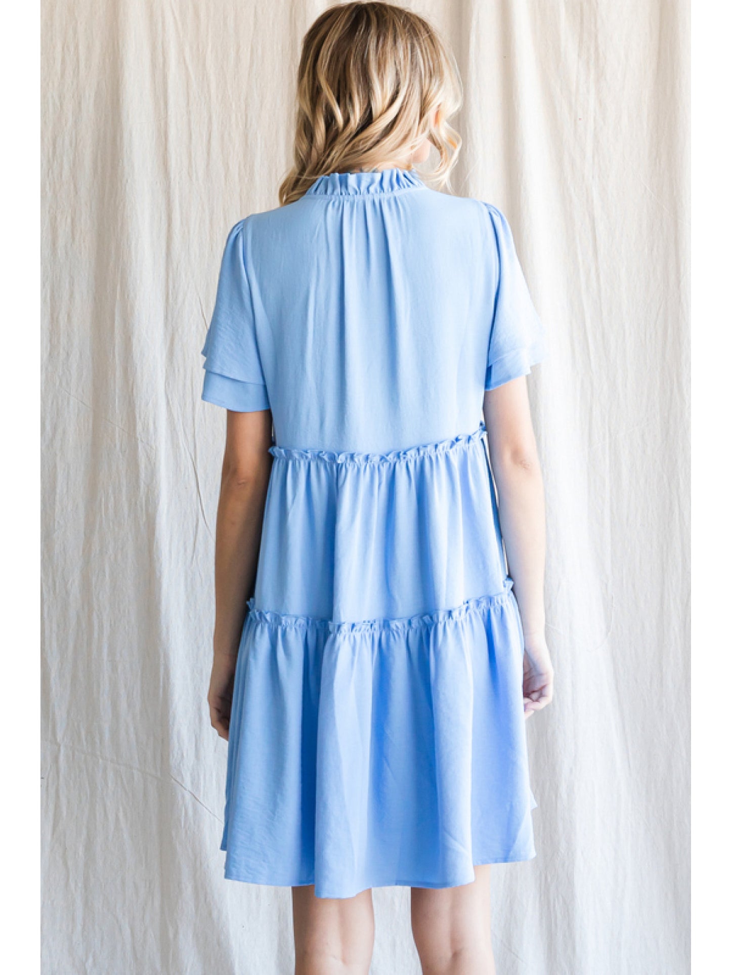 Solid Dress With a Frilled Self-Tie Neck
