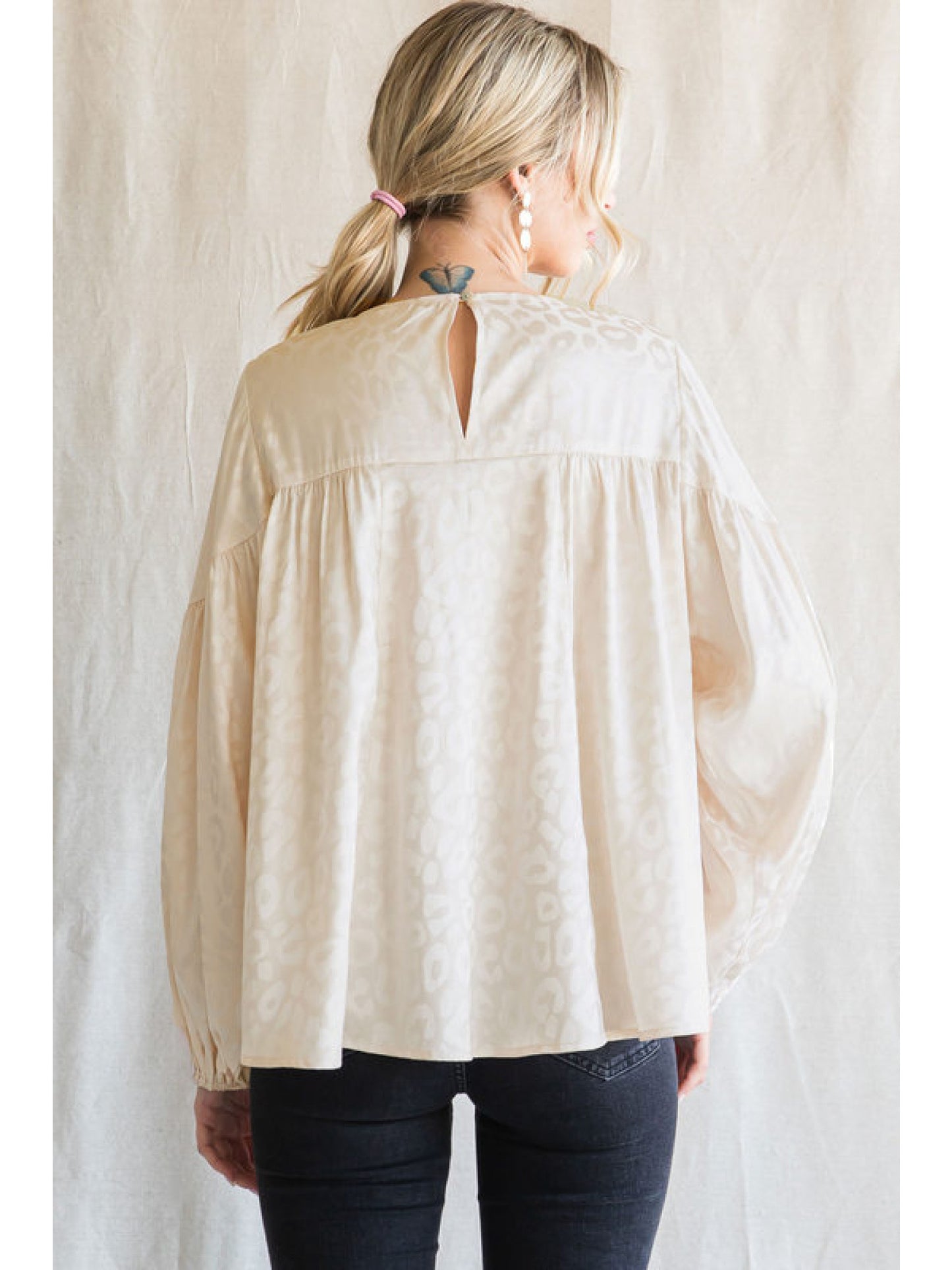 Satin Print Top with a U-Neck