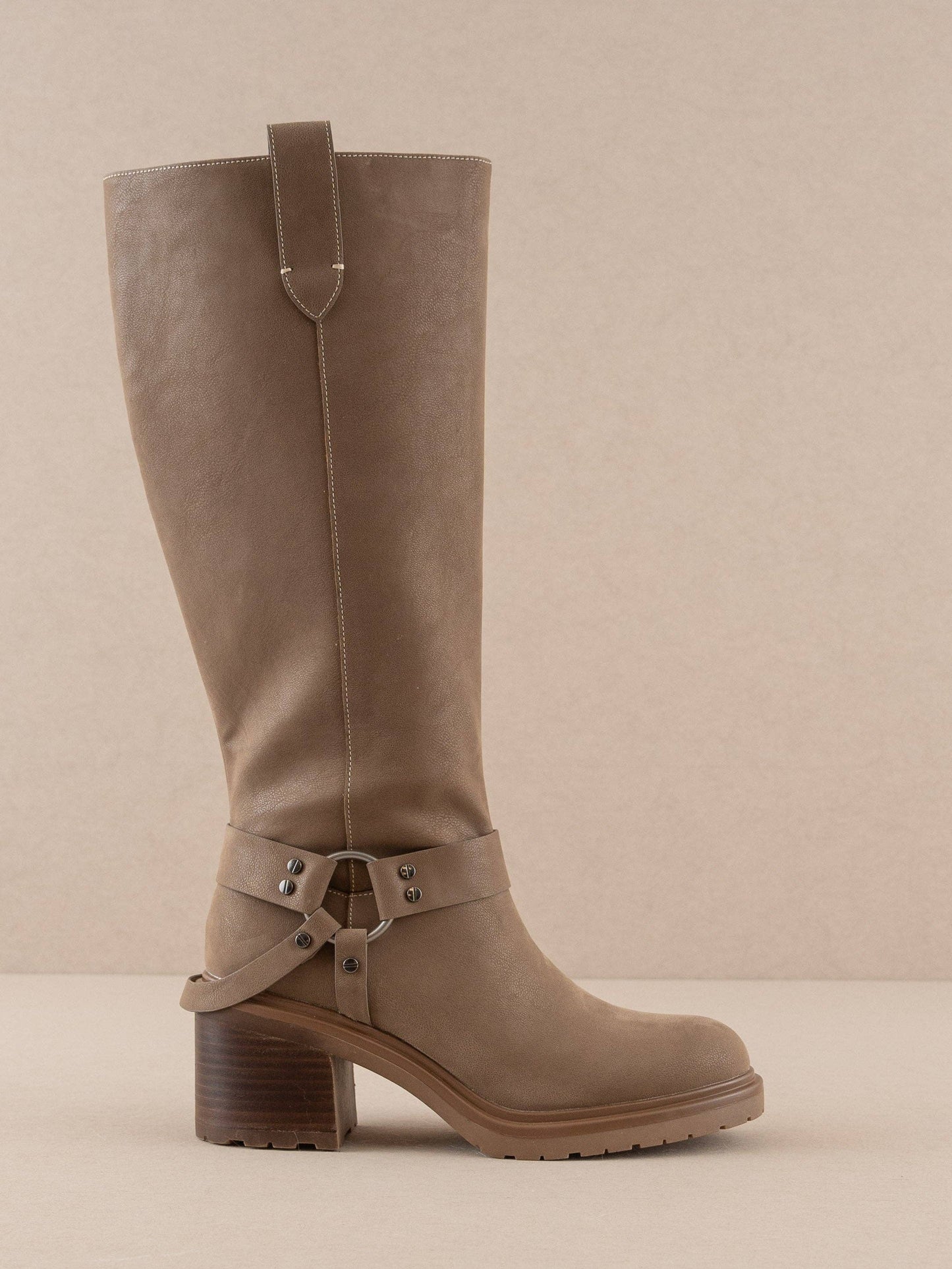 Dark Taupe Moto Knee High Boot