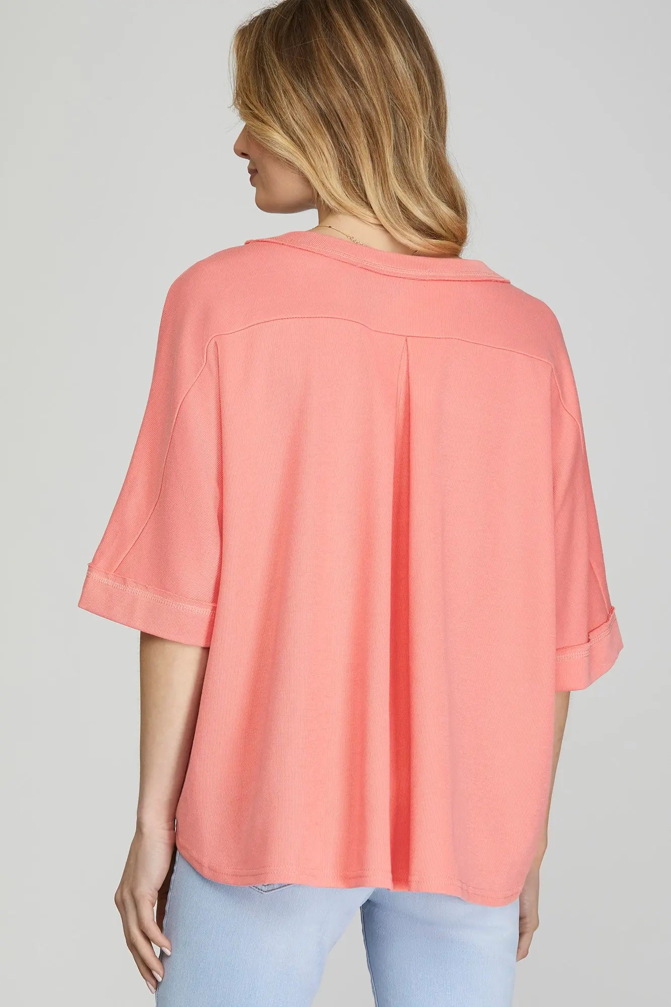 V-Neck Top With Raw Hem