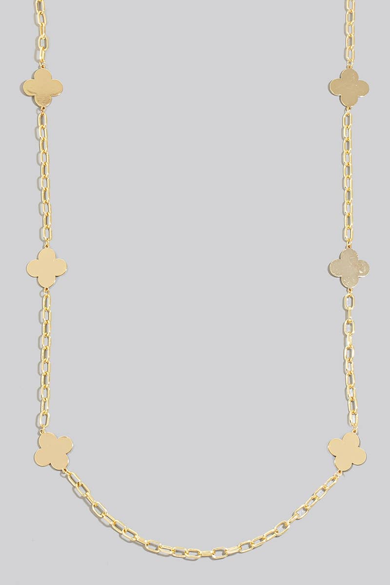 Flat Clover Long Chain Necklace