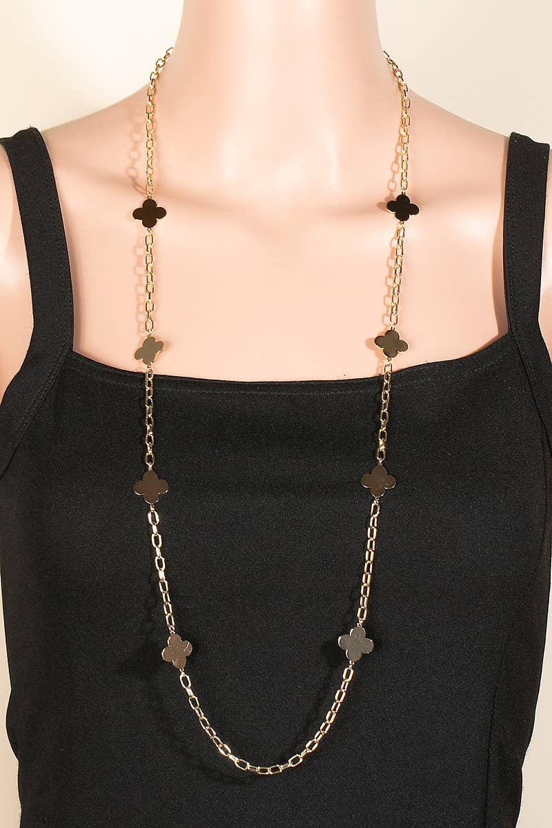 Flat Clover Long Chain Necklace