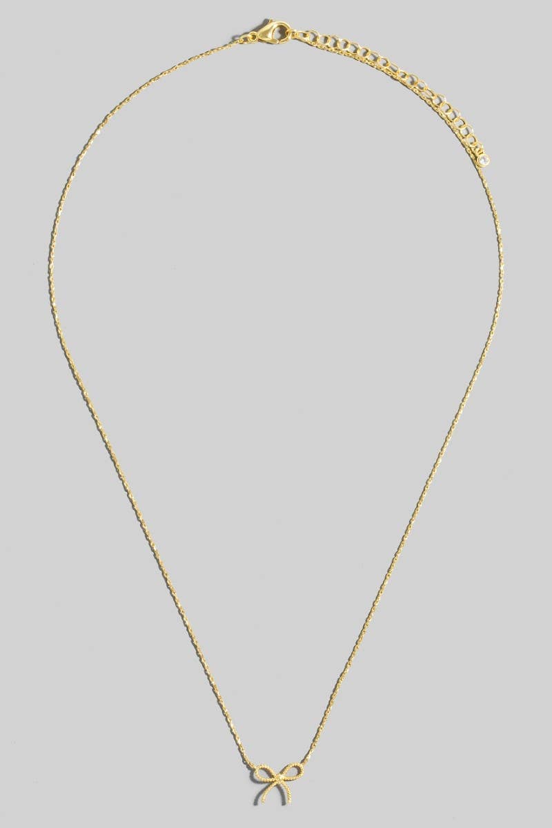 Gold Dipped Ribbon Bow Pendant Necklace