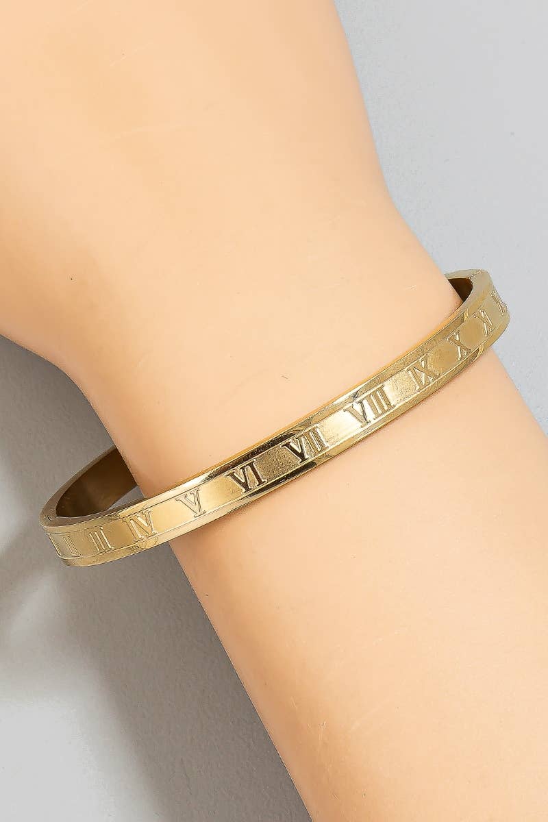 Roman Numeral Engraved Hinge Bangle Bracelet
