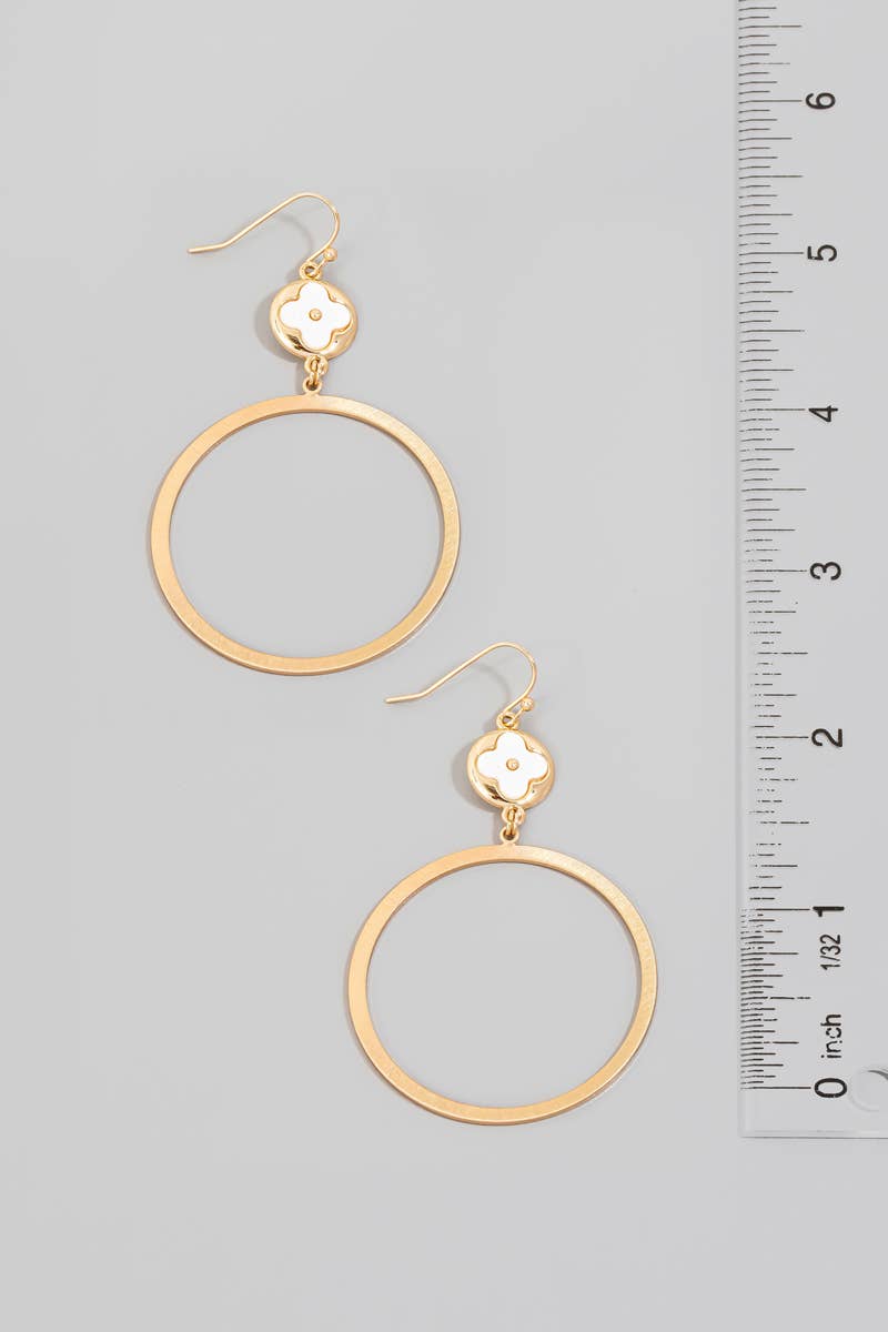 Seashell Clover Disc And Hoop Dangle Earrings Gold