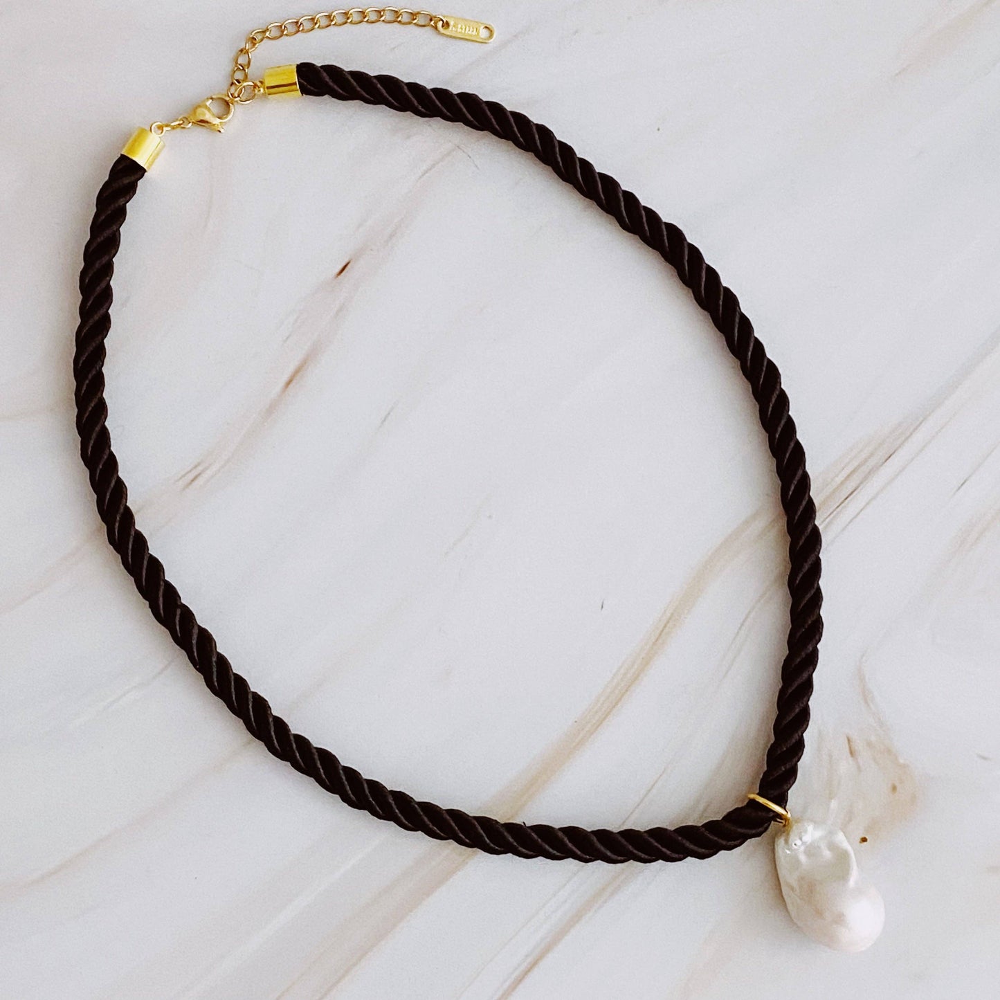 Satin Rope Baroque Pearl Necklace: Black