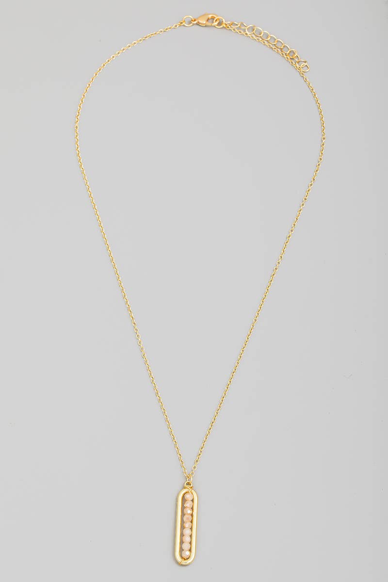 Beaded Oval Bar Pendant Necklace