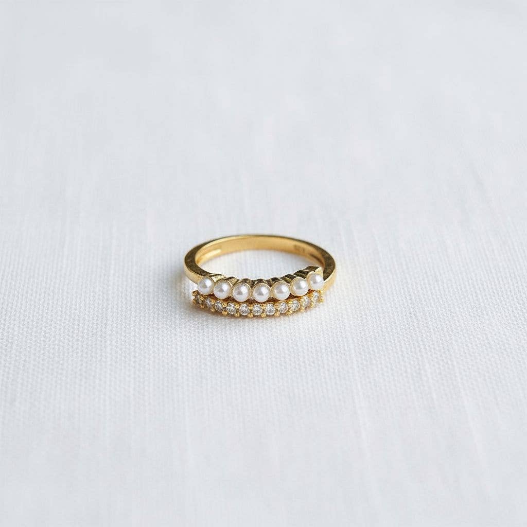 Vintage Geometric Ring with Pearl Accent