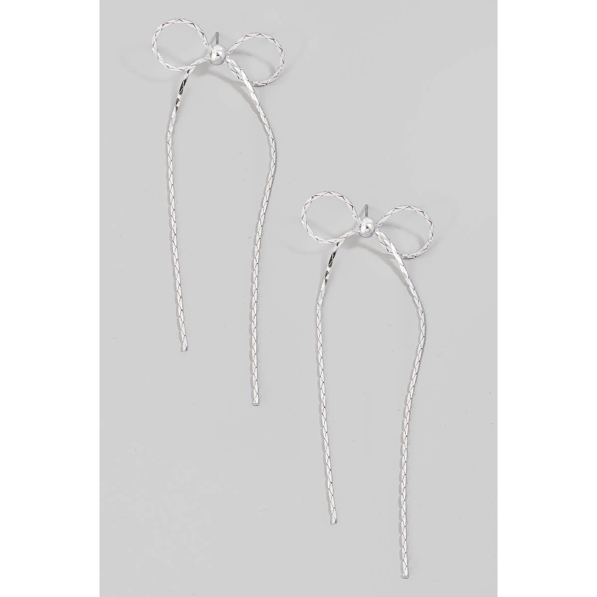Long Metallic Ribbon Bow Stud Earrings