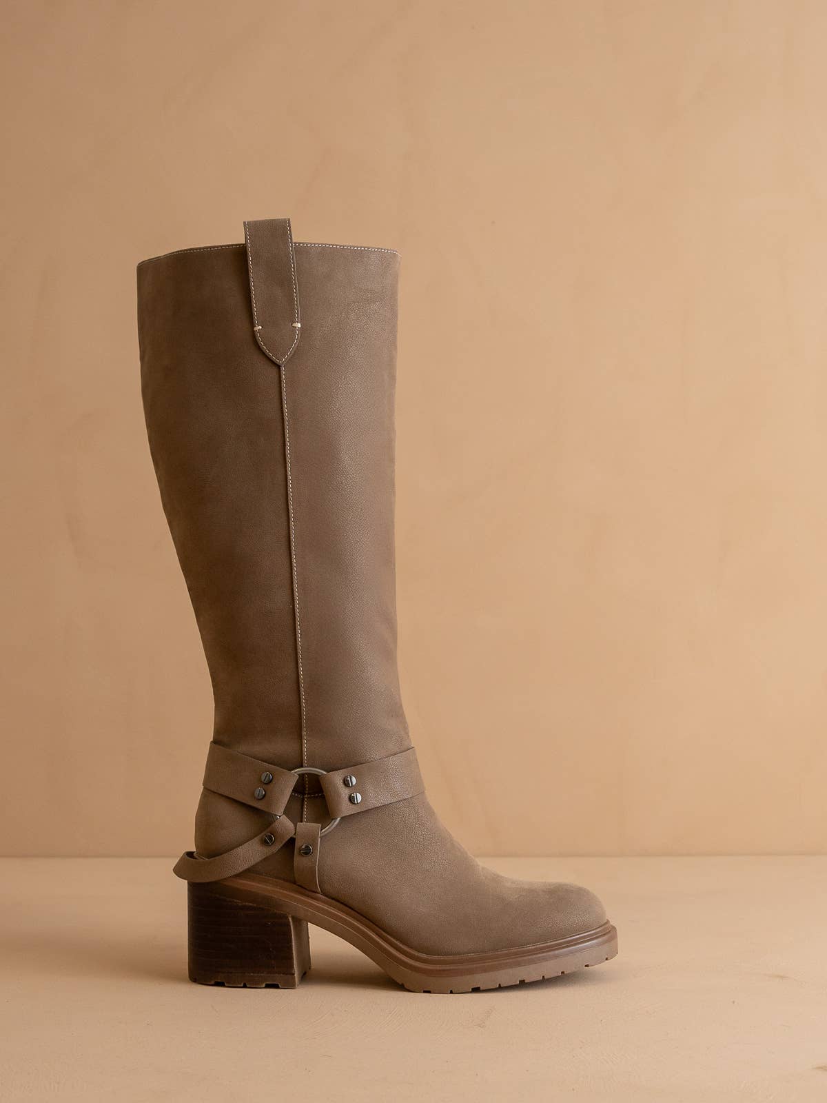 Dark Taupe Moto Knee High Boot