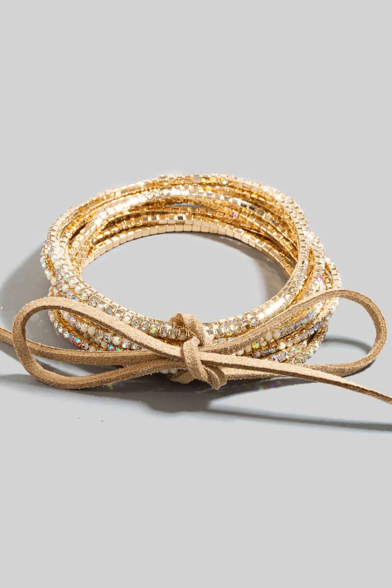 Rhinestone Pave Elastic Bracelet Set