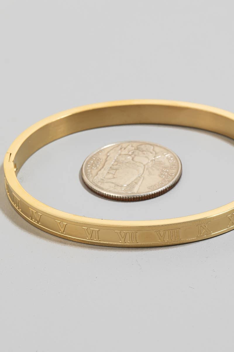 Roman Numeral Engraved Hinge Bangle Bracelet
