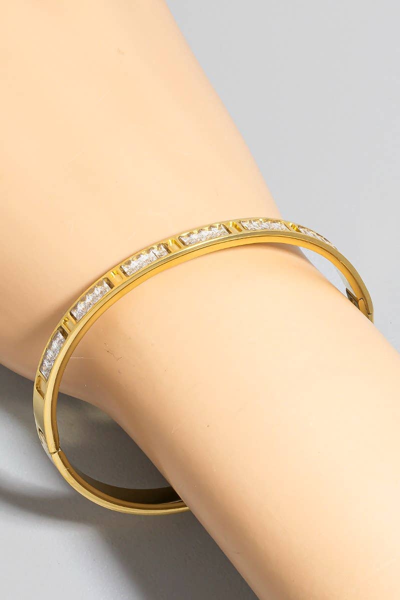 Intricate Baguette Row Hinge Bangle Bracelet