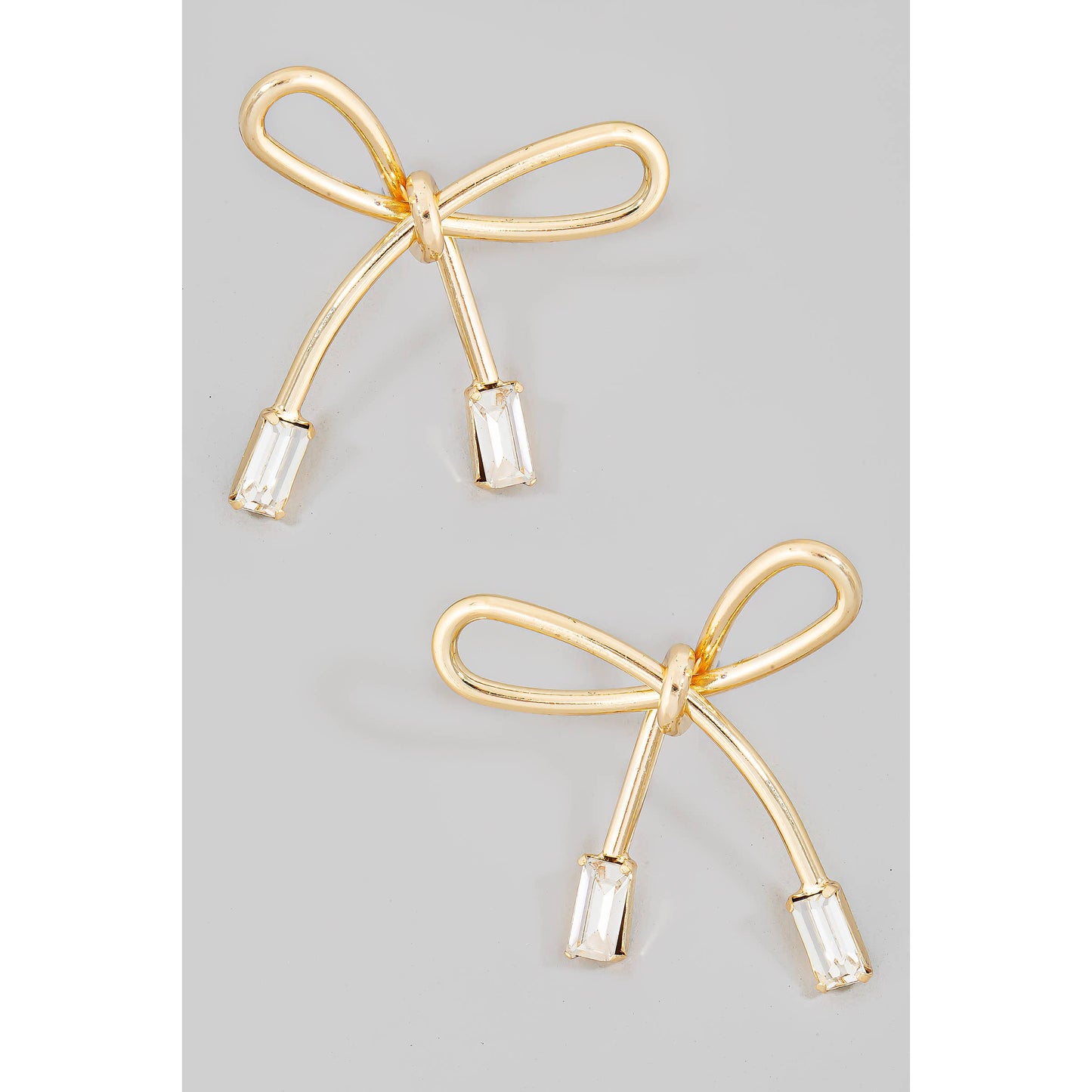 Baguette Ends Ribbon Bow Stud Earrings