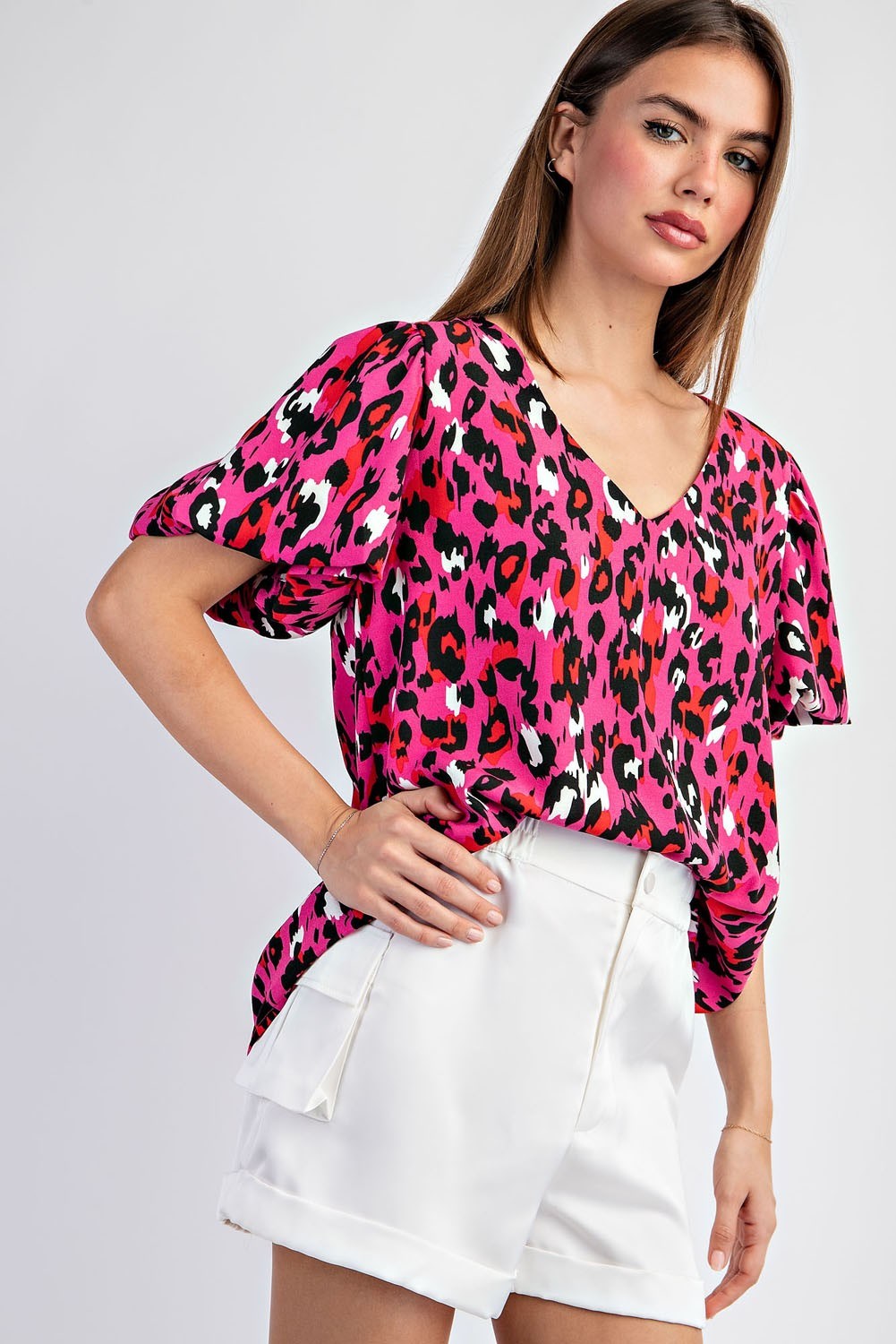 Animal Print V Neck Top