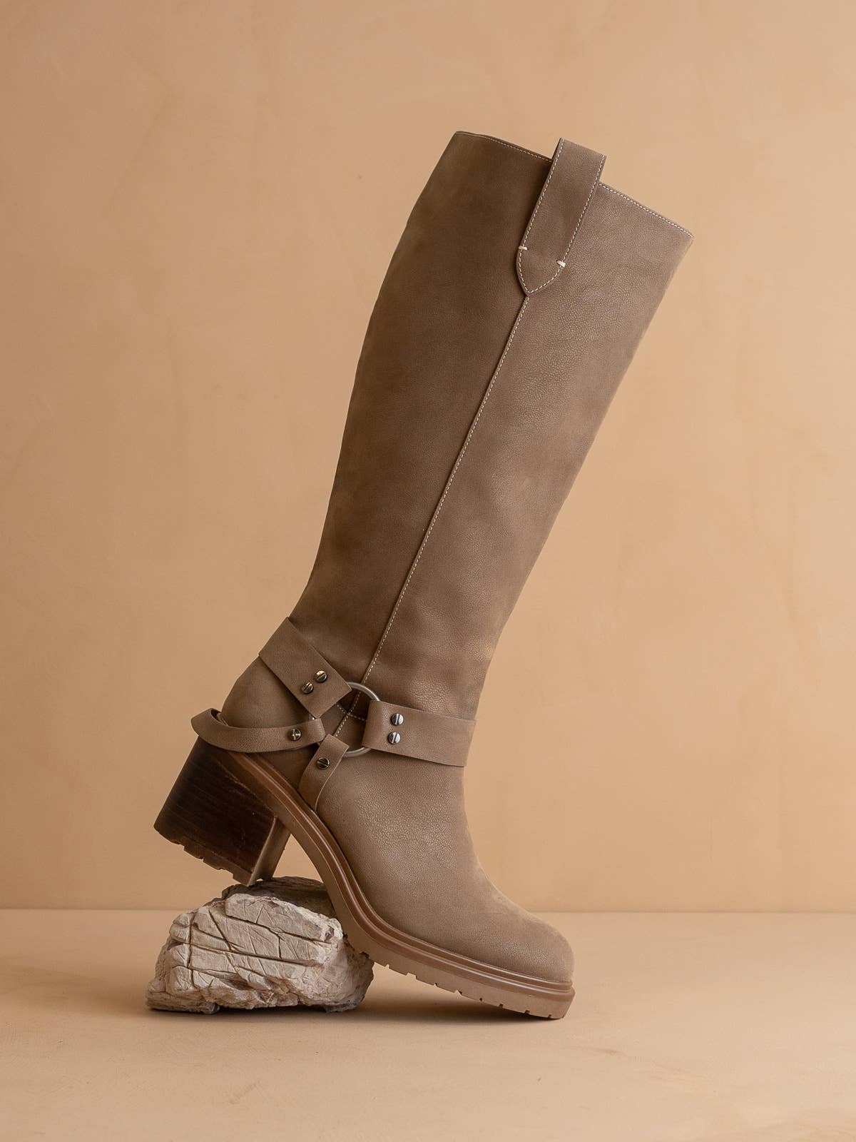 Dark Taupe Moto Knee High Boot