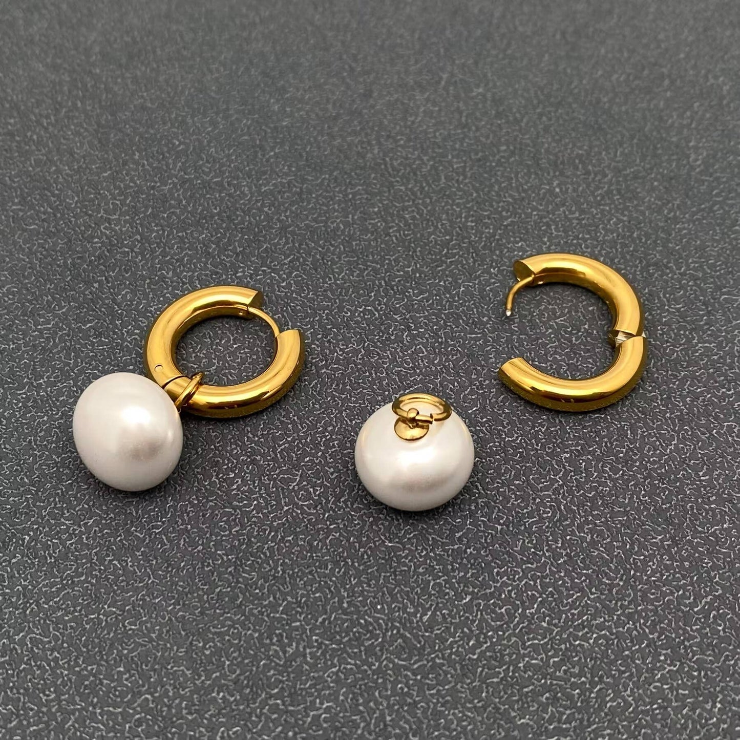 Lantern Shaped Pearl 18K Golden SS Huggie Earrings