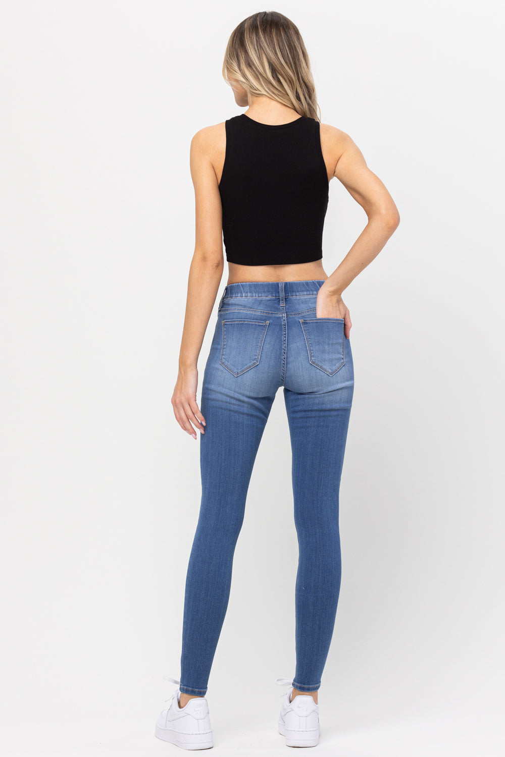Mid Rise Pull On Skinny Jeans