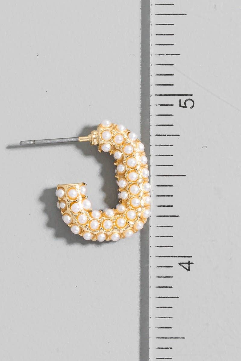Pearl Pave Rectangle Tube Hoop Earrings