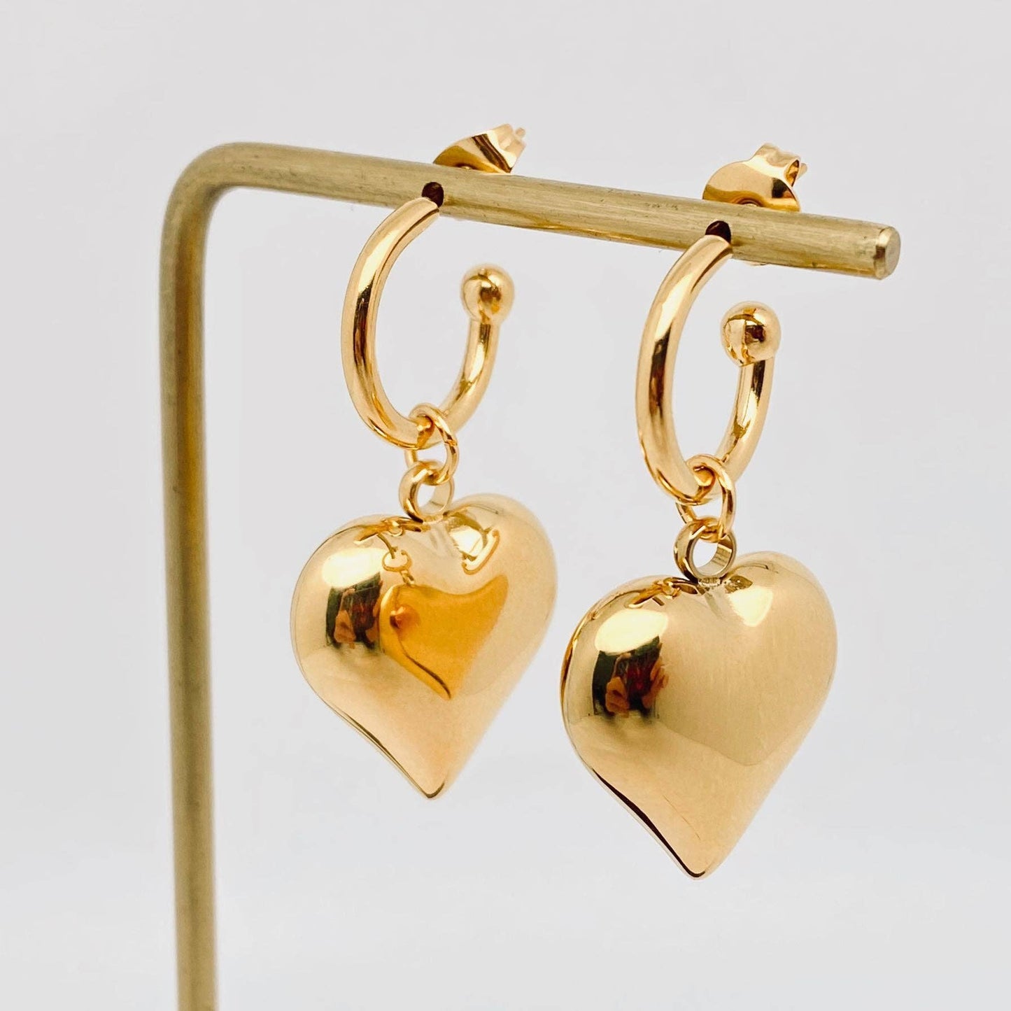 18K Gold Plated Stainless Steel Heart Charm Earrings