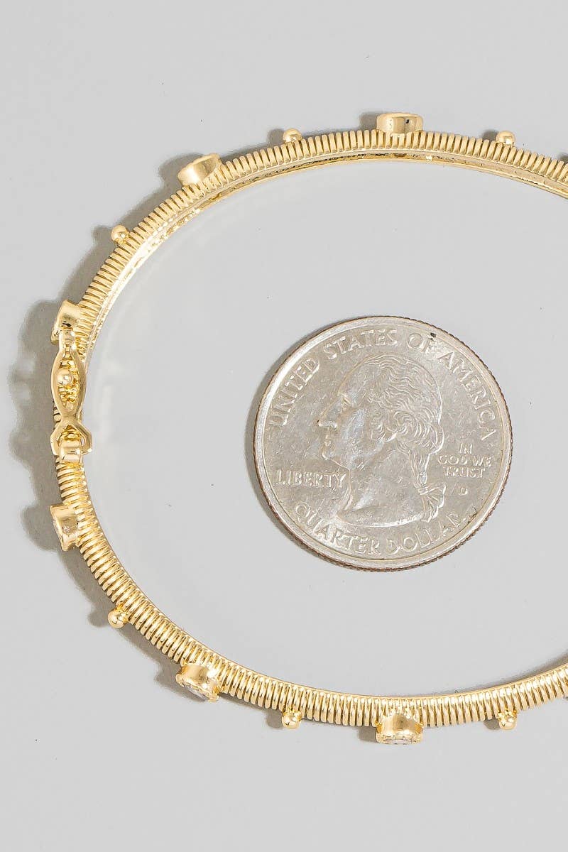 Gold Dipped Cz Studded Hinge Bangle Bracelet
