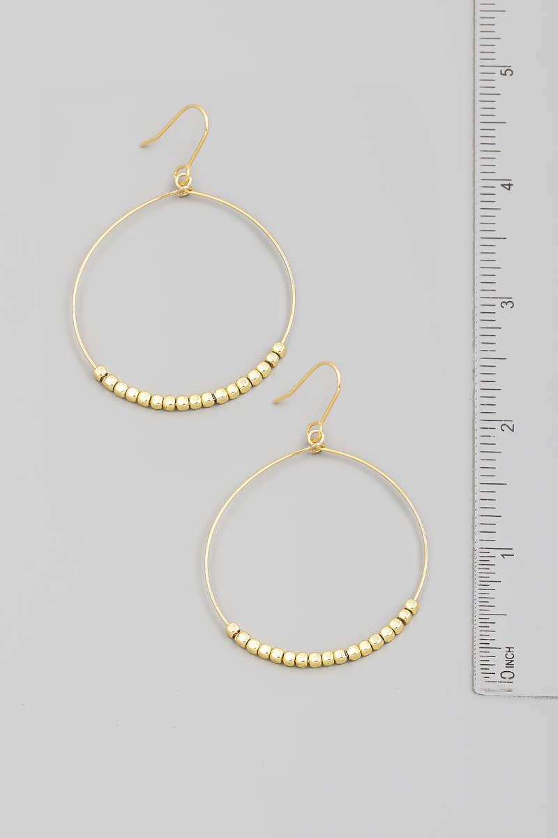 Circle Wire Beaded Drop Earrings Gold