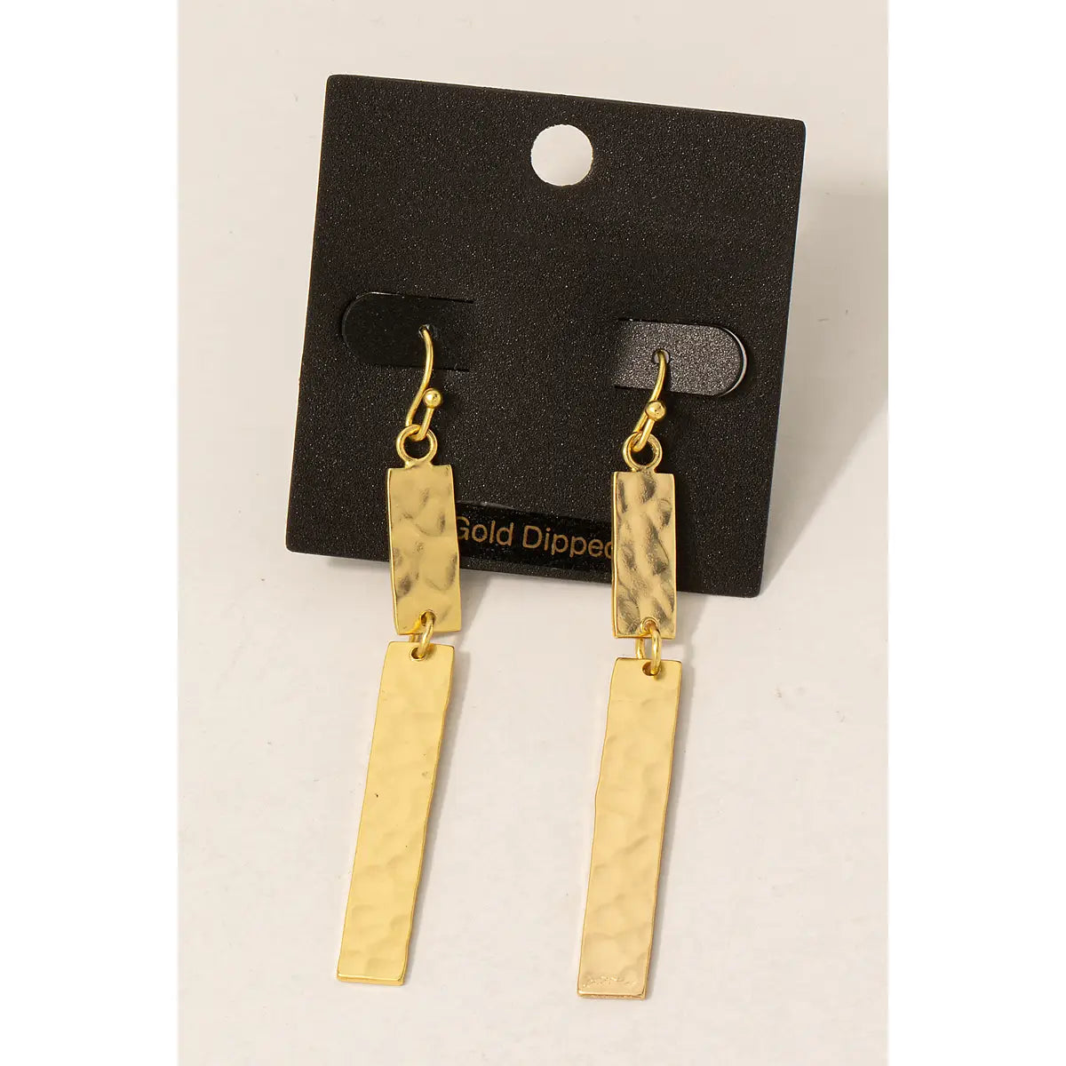 Gold Dipped Hammered Bar Drop Earrings