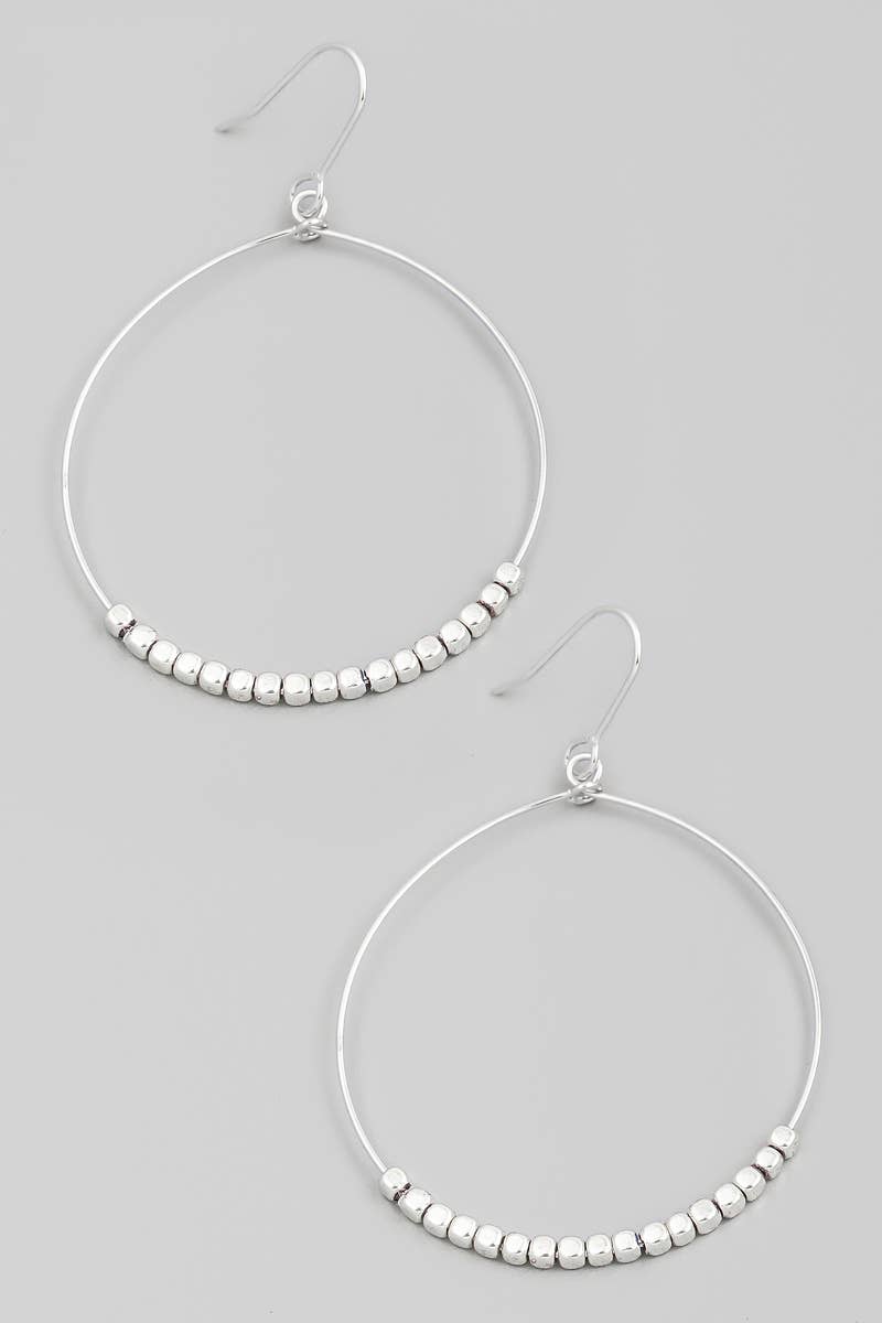 Circle Wire Beaded Drop Earrings Silver
