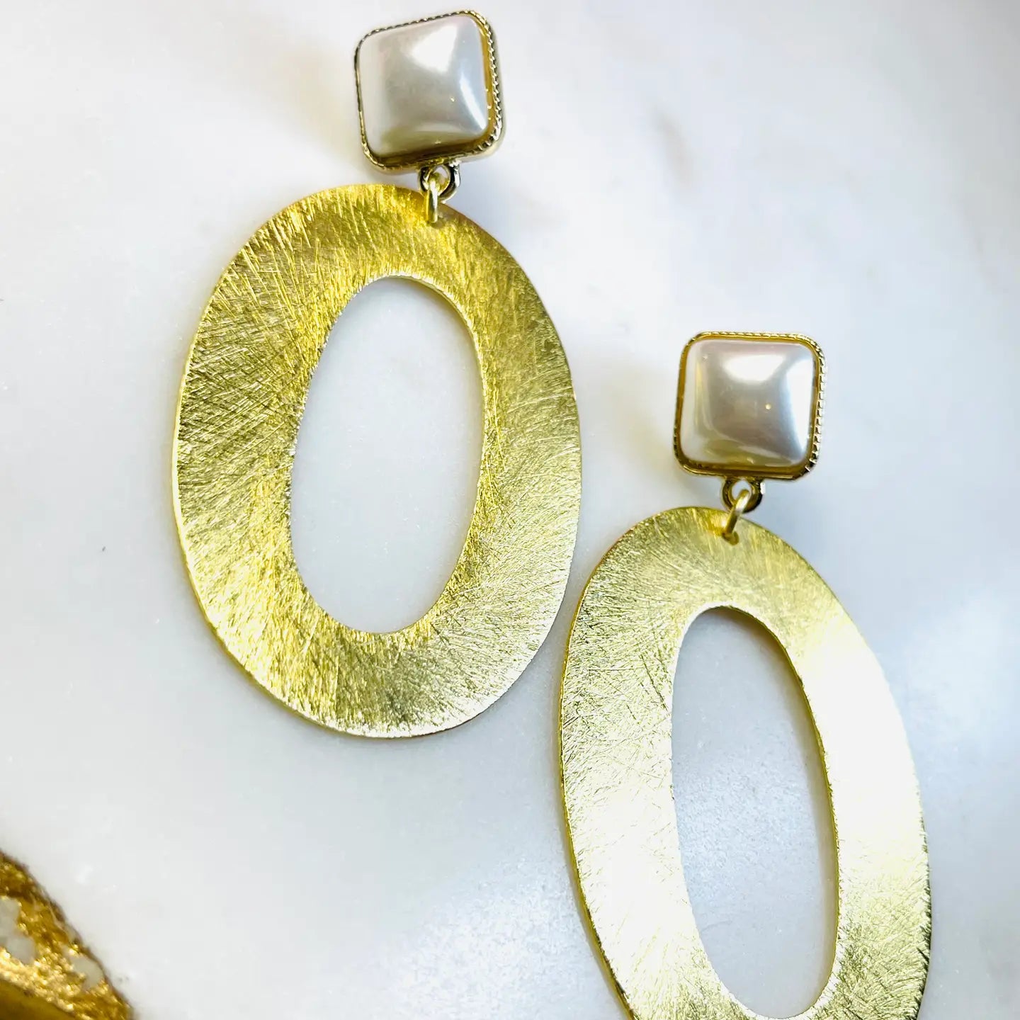Oval and Pearl Earrings