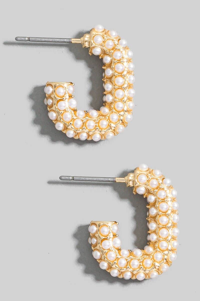 Pearl Pave Rectangle Tube Hoop Earrings