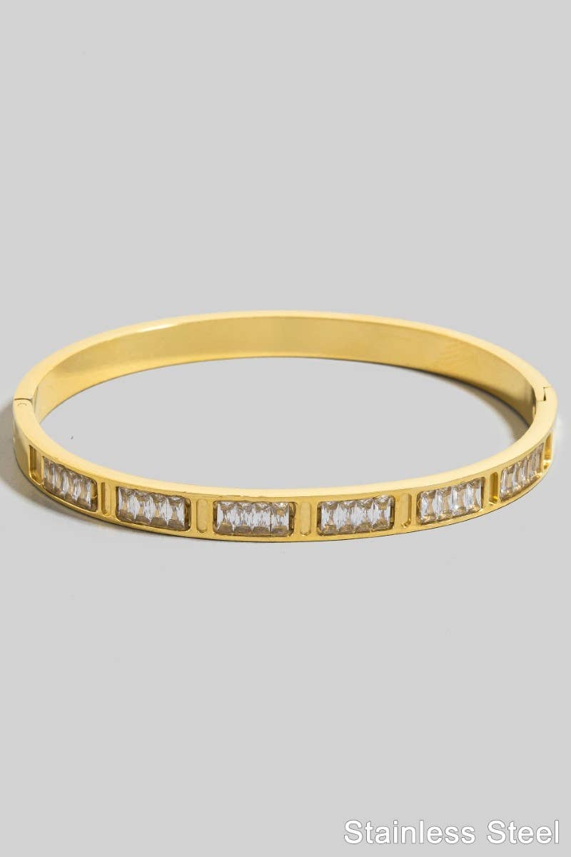 Intricate Baguette Row Hinge Bangle Bracelet