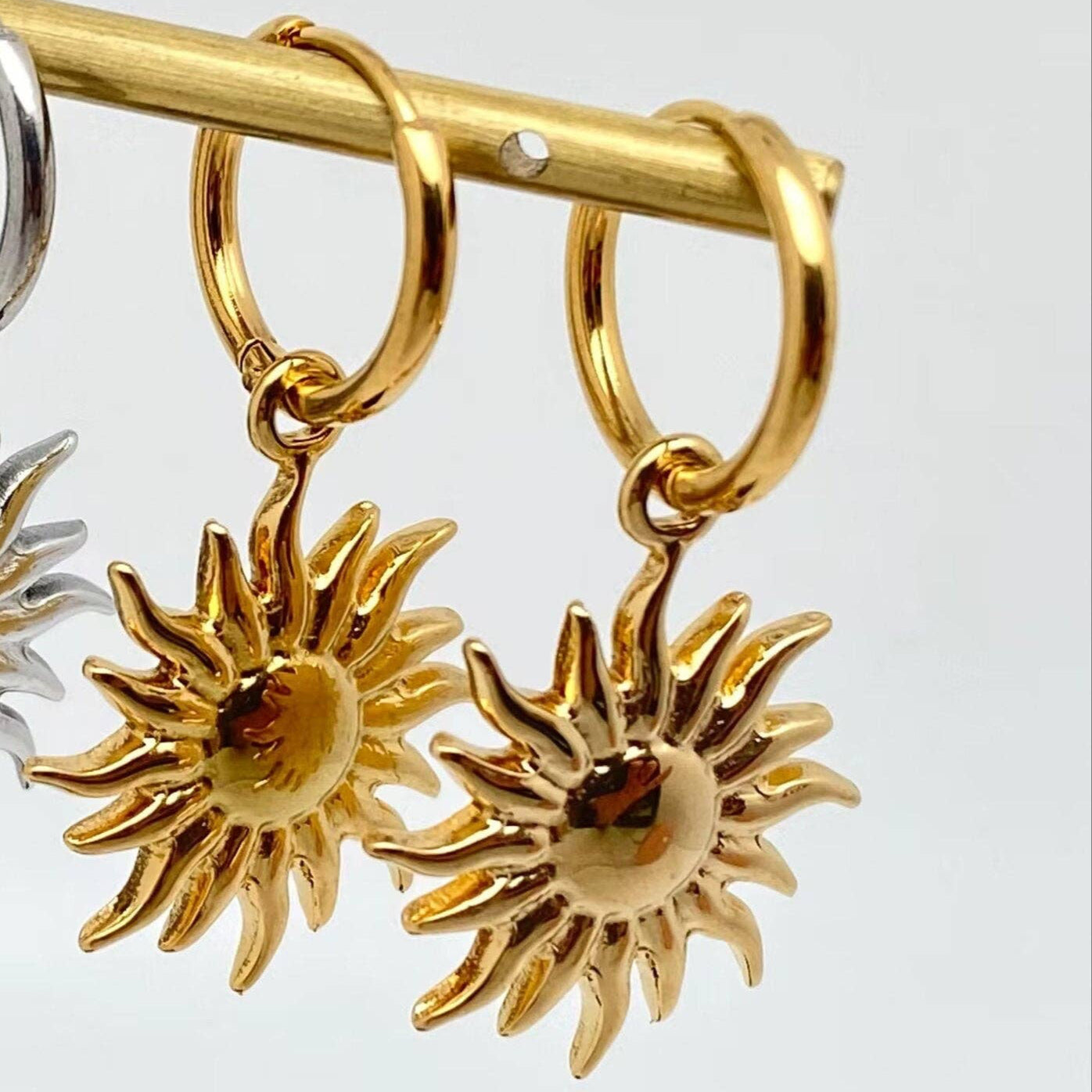18K Gold Plated Sun Hoop Earrings