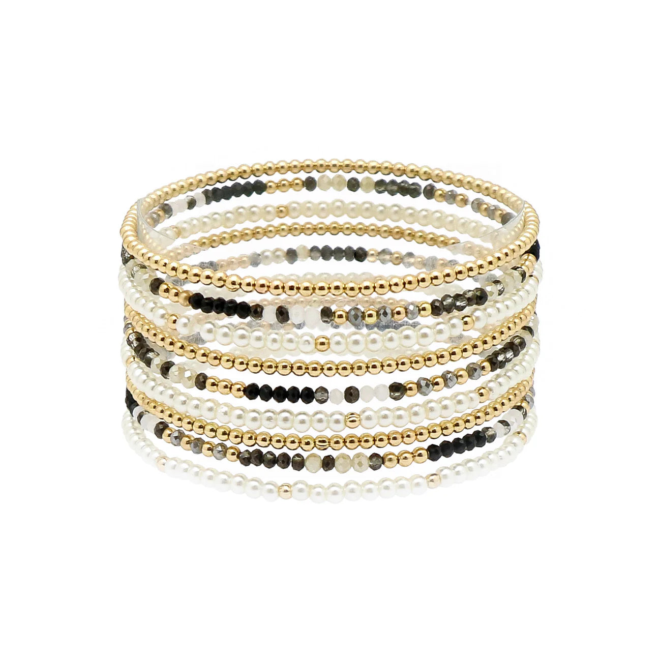 Gold Beaded Multi Crystal and Pearl Bracelet Set